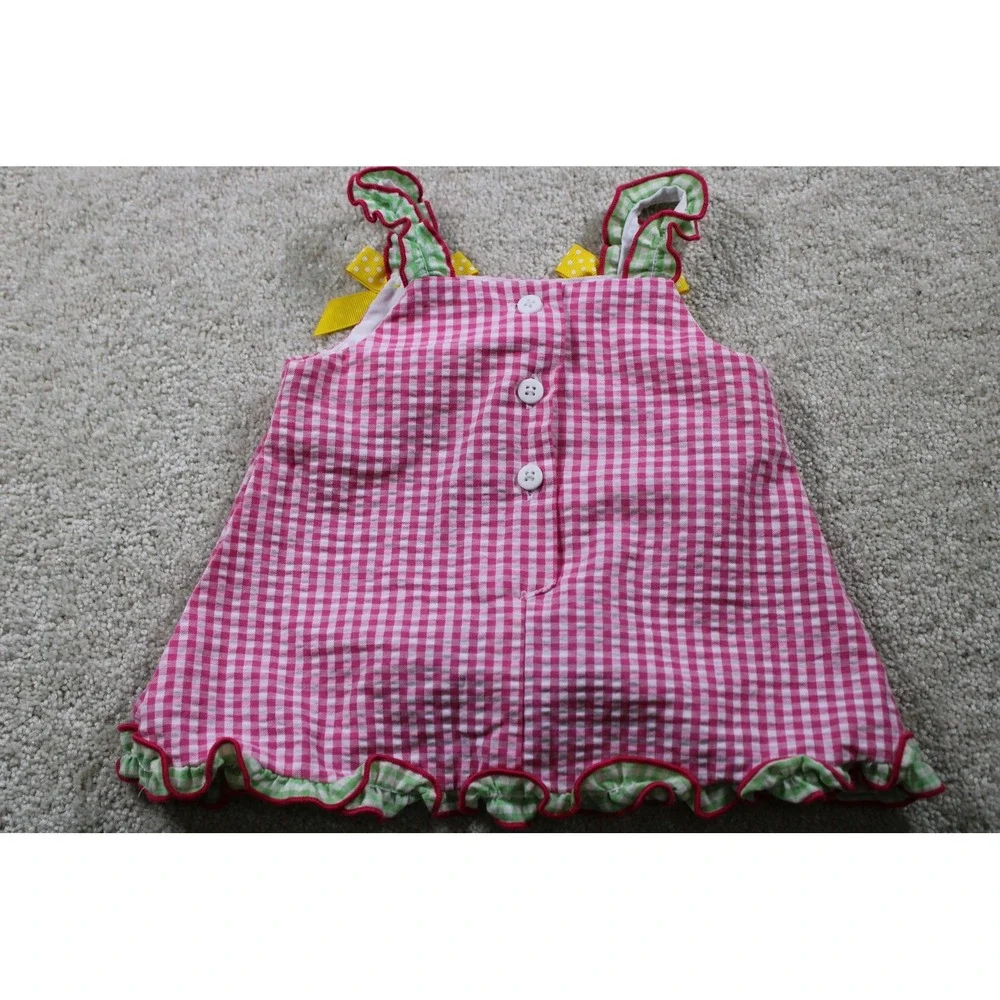 Goodlad Baby Girl Pink Gingham Romper 6 Months Turtle Applique Ruffle Bow Outfit